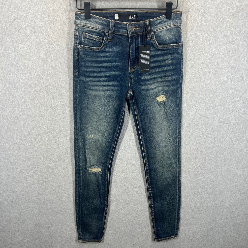 Kut from the Kloth Jeans Women Size 0 Blue Distressed Skinny Denim NWT